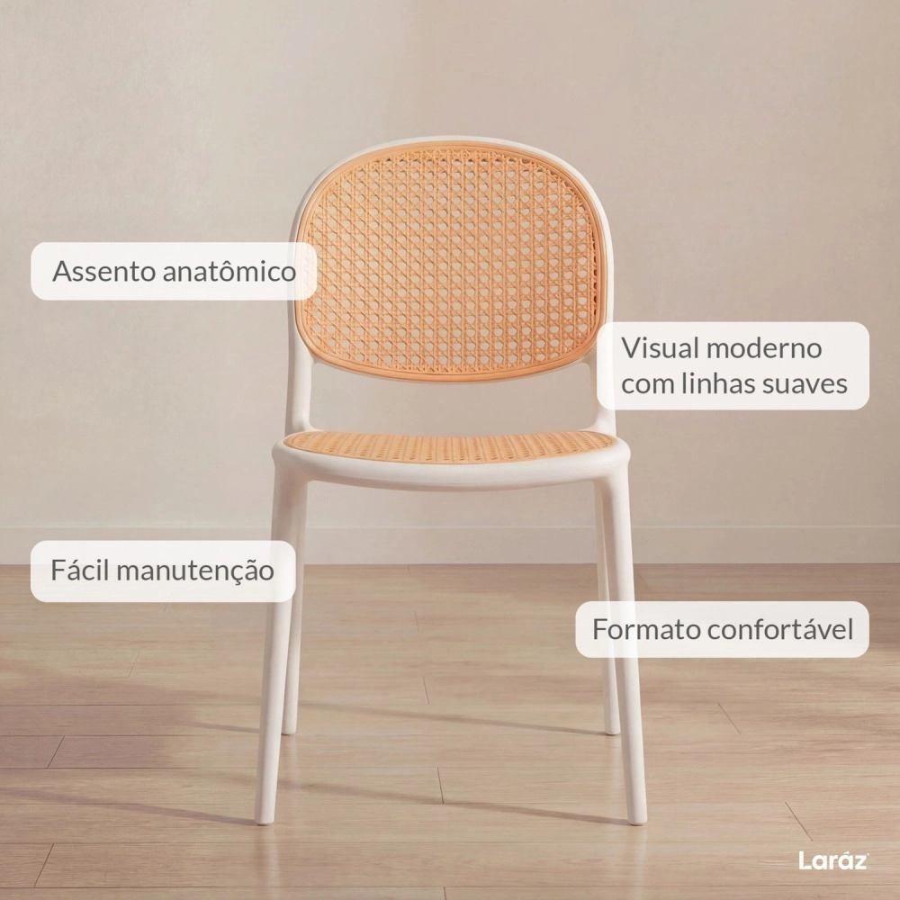 Kit com 8 Cadeiras de jantar Mumbai de telinha com design contemporâneo e assento anatômico – Branco