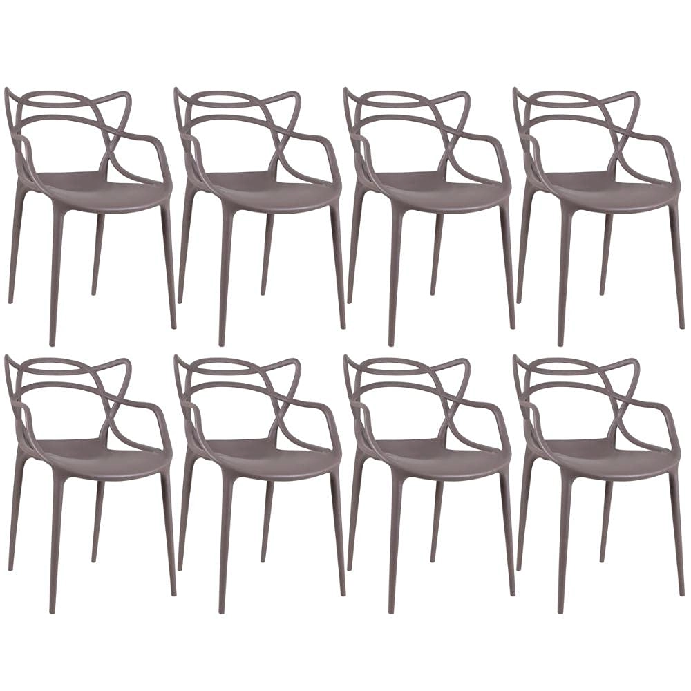 Kit com 8 Cadeiras Design Allegra Polipropileno Injetado Alta Densidade Empilhável Sala Cozinha Jantar Bar Jardim Varanda Fendi