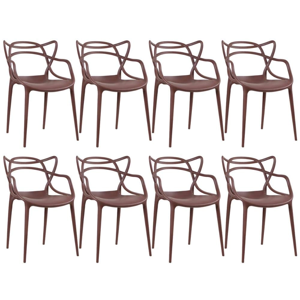 Kit com 8 Cadeiras Design Allegra Polipropileno Injetado Alta Densidade Empilhável Sala Cozinha Jantar Bar Jardim Varanda Marrom Kit com 8 Cadeiras Design Allegra Polipropileno Injetado Alta Densidade Empilhável Sala Cozinha Jantar Bar Jardim Varanda Marrom