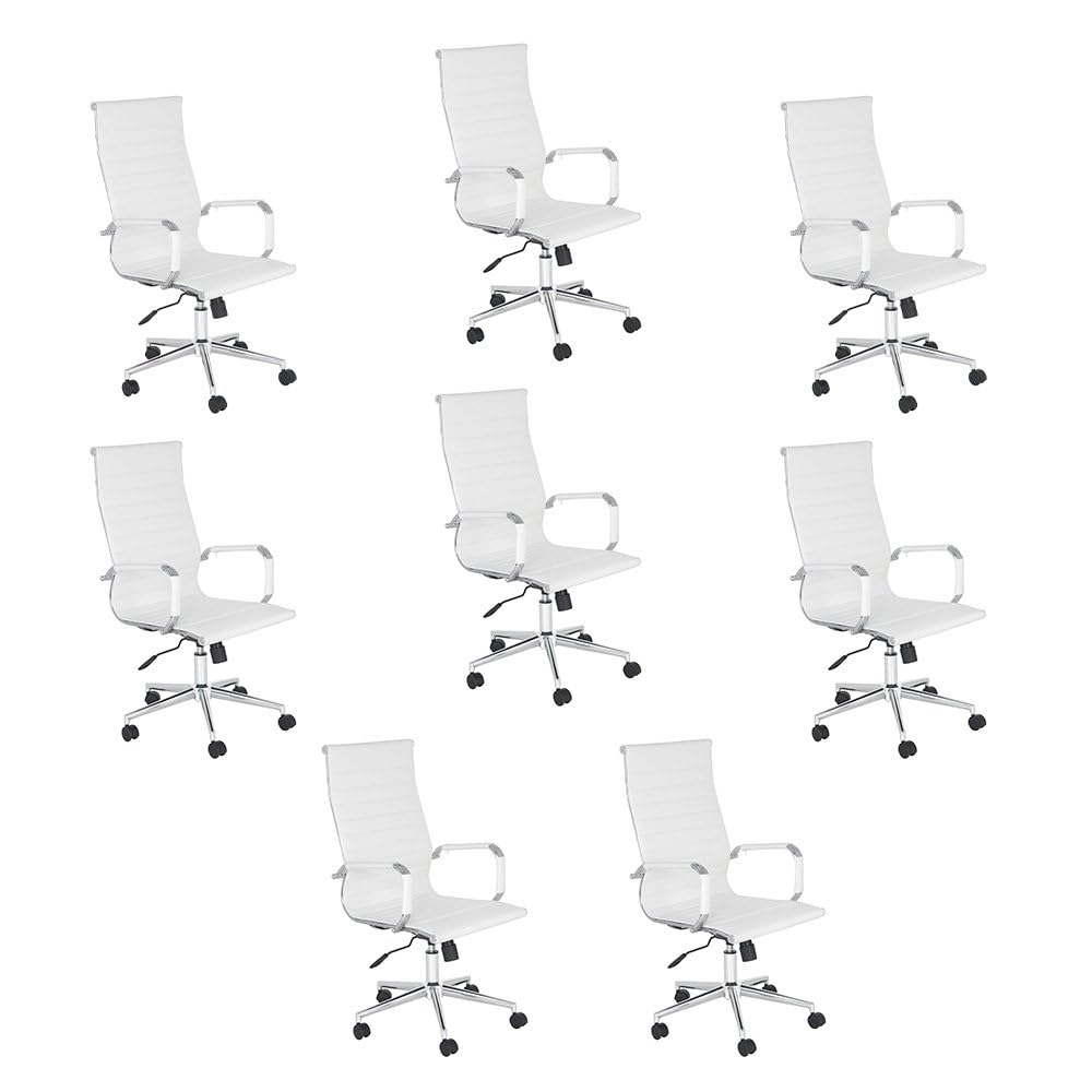 Kit com 8 Cadeiras Esteirinha Diretor com rodízios para escritório - Branco Kit com 8 Cadeiras Esteirinha Diretor com rodízios para escritório - Branco