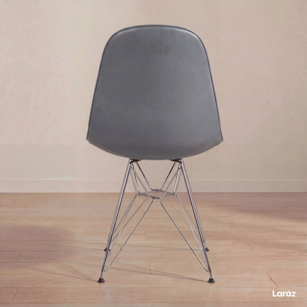 Kit com 8 Cadeiras estofadas Charles Eames Eiffel Botonê DKR com pés de metal cromado - Cinza escuro
