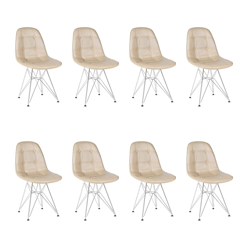 Kit com 8 Cadeiras estofadas Charles Eames Eiffel Botonê DKR com pés de metal cromado - Nude Kit com 8 Cadeiras estofadas Charles Eames Eiffel Botonê DKR com pés de metal cromado - Nude