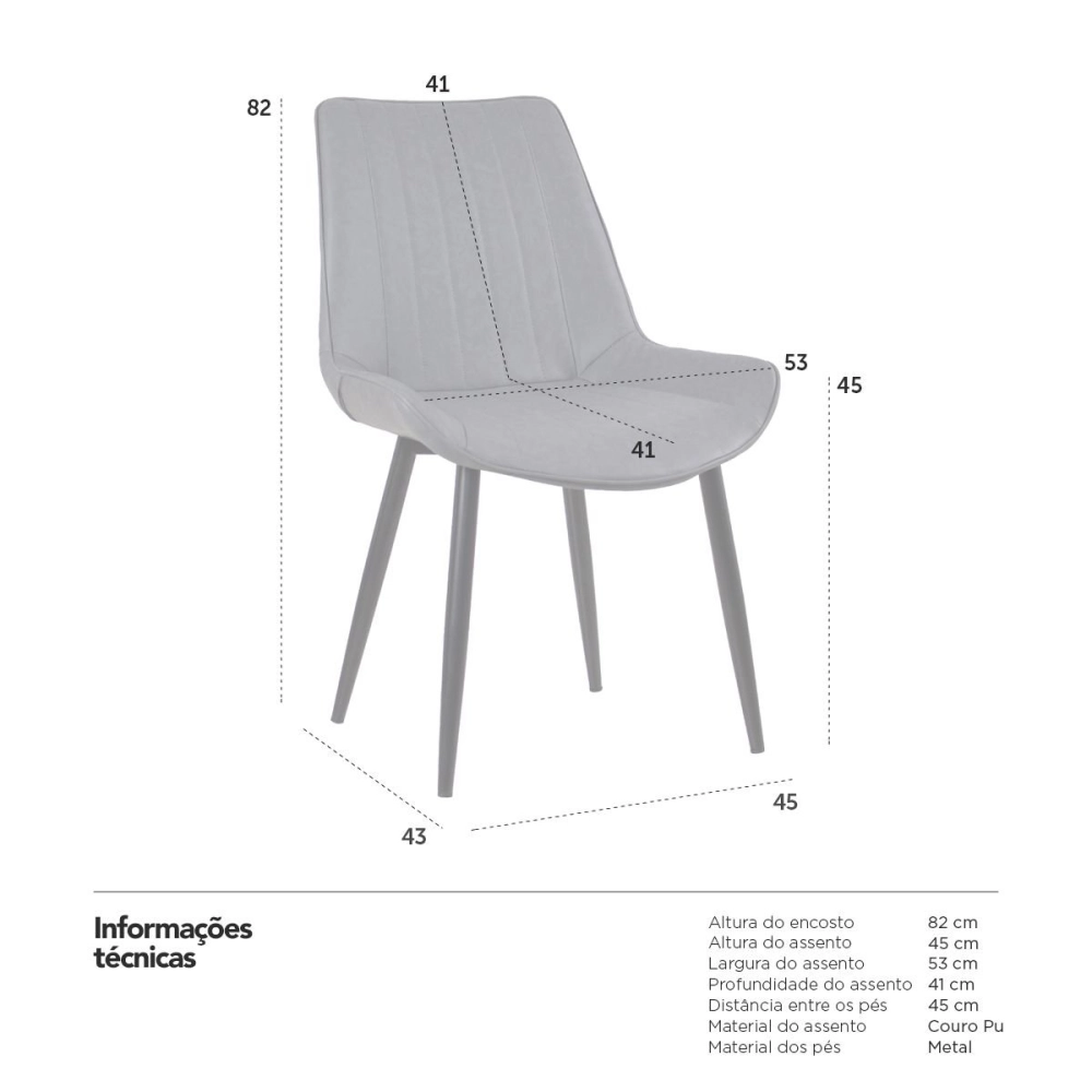 Kit com 8 Cadeiras estofadas Chicago com design industrial - Cinza Vintage