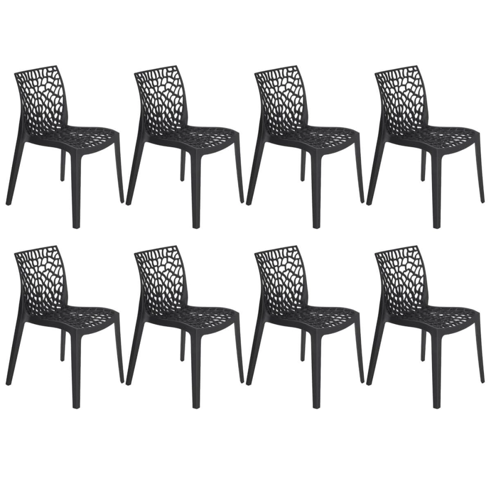 Kit com 8 Cadeiras Gruvyer, Polipropileno com Encosto Versátil para Sala de Jantar Cozinha Bar Jardim Varanda Cafeteria Shopping Salão de Festas, Fosco Preto
