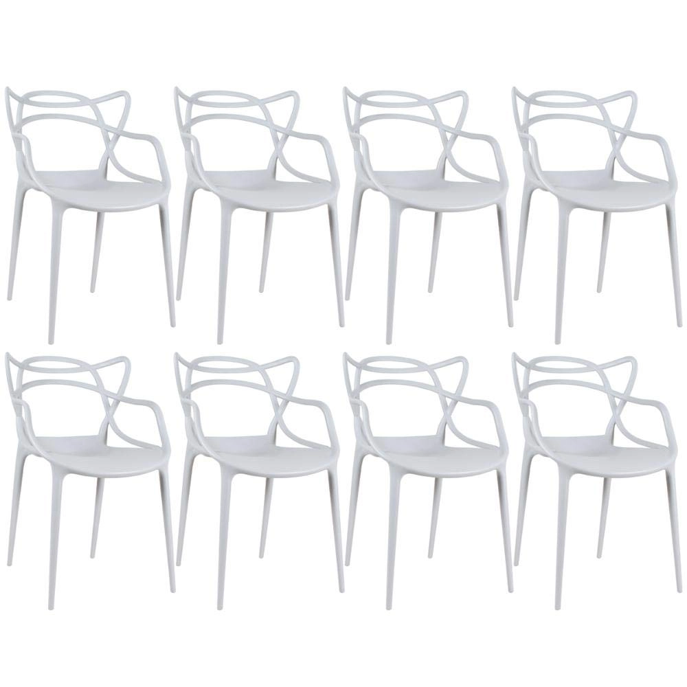 Kit com 8 Cadeiras Master Allegra Design Moderno em Polipropileno para Cozinha e Sala de Jantar - Cinza claro