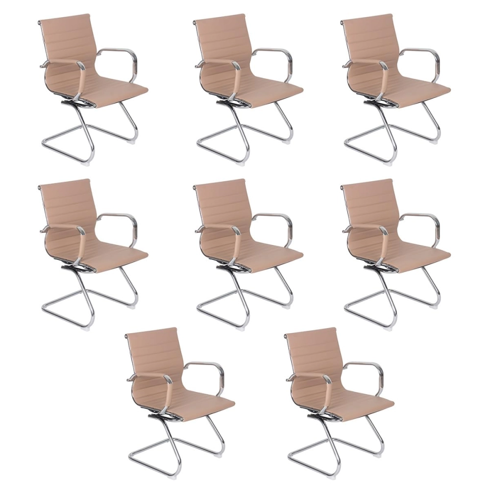 Kit com 8 Cadeiras para Escritório Esteirinha com Base Fixa - Nude