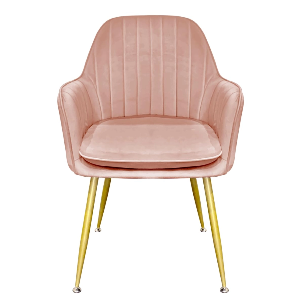 Kit com 8 Cadeiras Poltrona Lines com pés dourados Suede para sala de jantar - Rosa