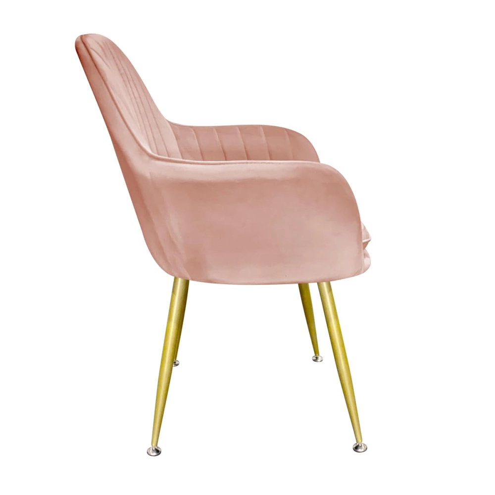Kit com 8 Cadeiras Poltrona Lines com pés dourados Suede para sala de jantar - Rosa