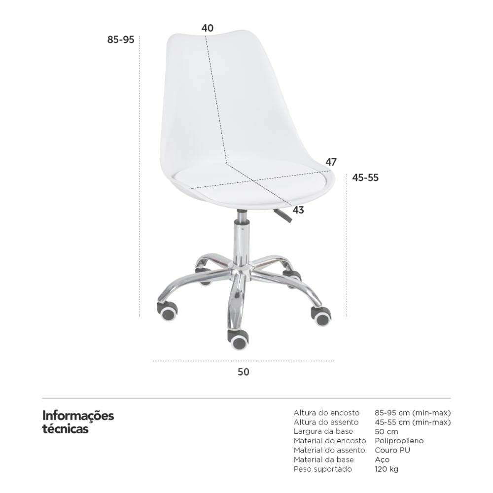 Kit com 8 Cadeiras Tulipa para Escritório com rodízios e assento estofado - Branco