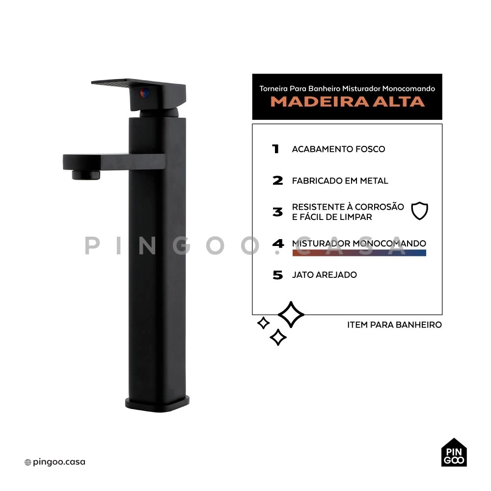 Kit Cuba Crisoprásio e Torneira Alta Madeira - Branco e Preto