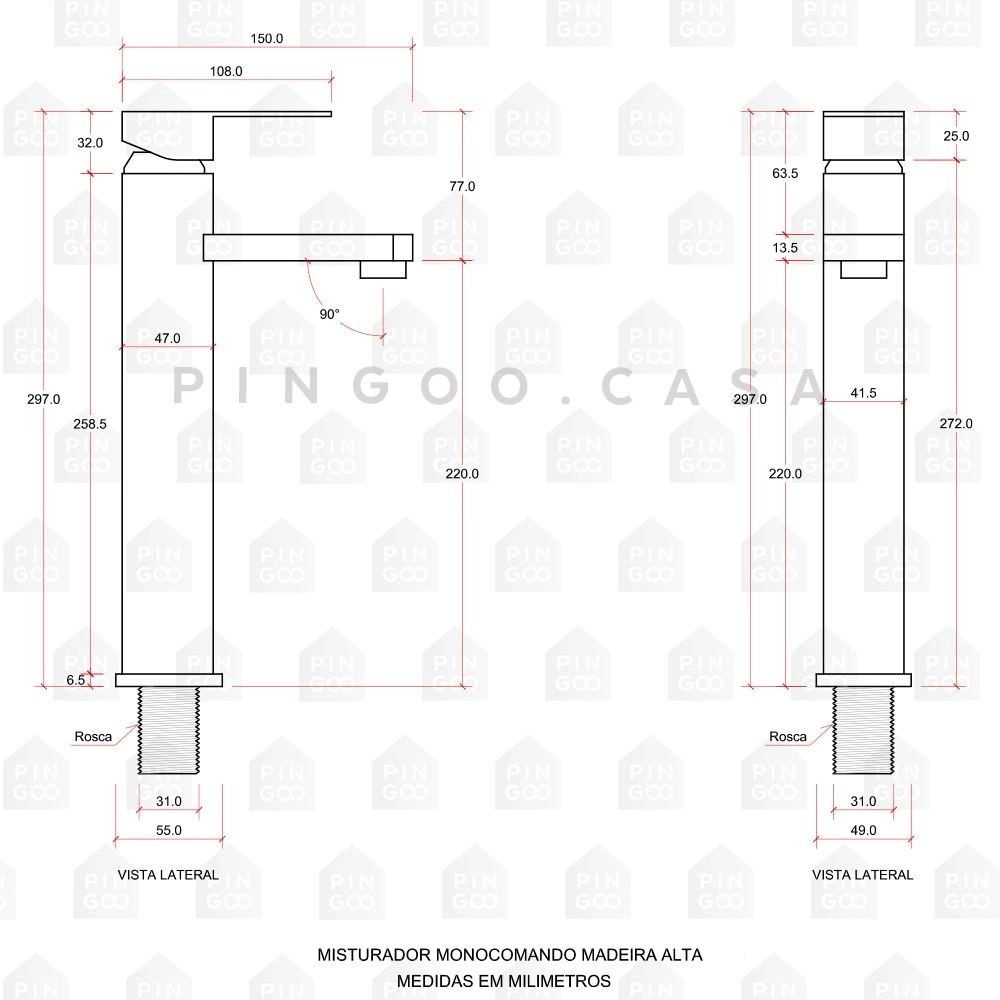 Kit Cuba Crisoprásio e Torneira Alta Madeira - Branco e Preto