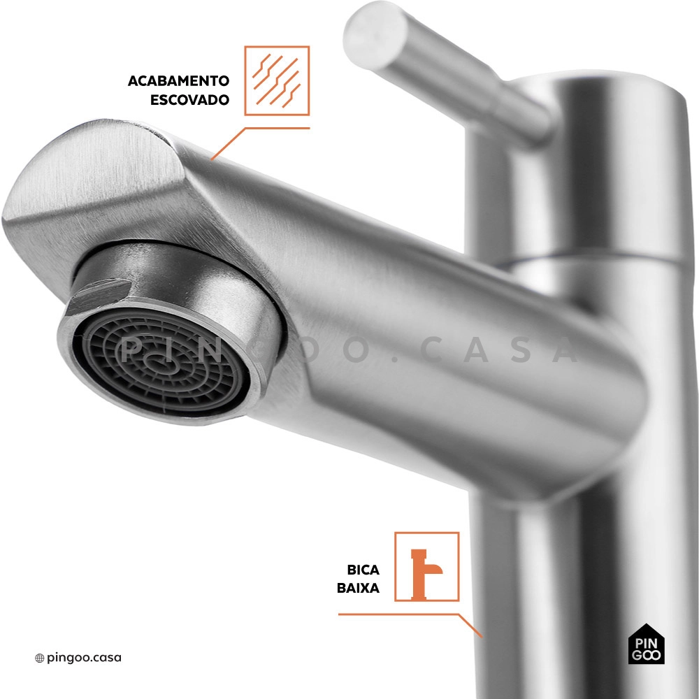 Kit Cuba de Apoio para Banheiro e Torneira Baixa em Aço Inox Amazonas Pingoo.casa - Branco e Prata