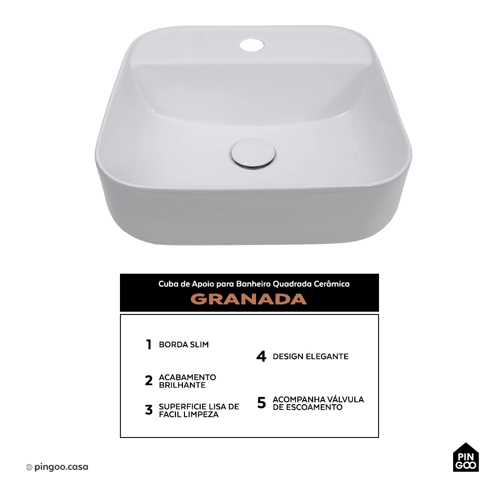 Kit Cuba de Apoio para Banheiro e Torneira Misturador Monocomando Alta Madeira Pingoo.casa - Branco e Prata Kit Cuba de Apoio para Banheiro e Torneira Misturador Monocomando Alta Madeira Pingoo.casa - Branco e Prata