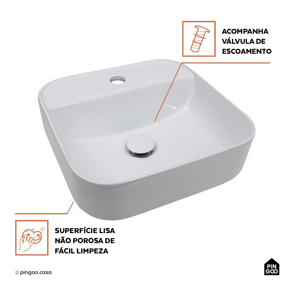 Kit Cuba de Apoio para Banheiro e Torneira Misturador Monocomando Alta Madeira Pingoo.casa - Branco e Prata Kit Cuba de Apoio para Banheiro e Torneira Misturador Monocomando Alta Madeira Pingoo.casa - Branco e Prata