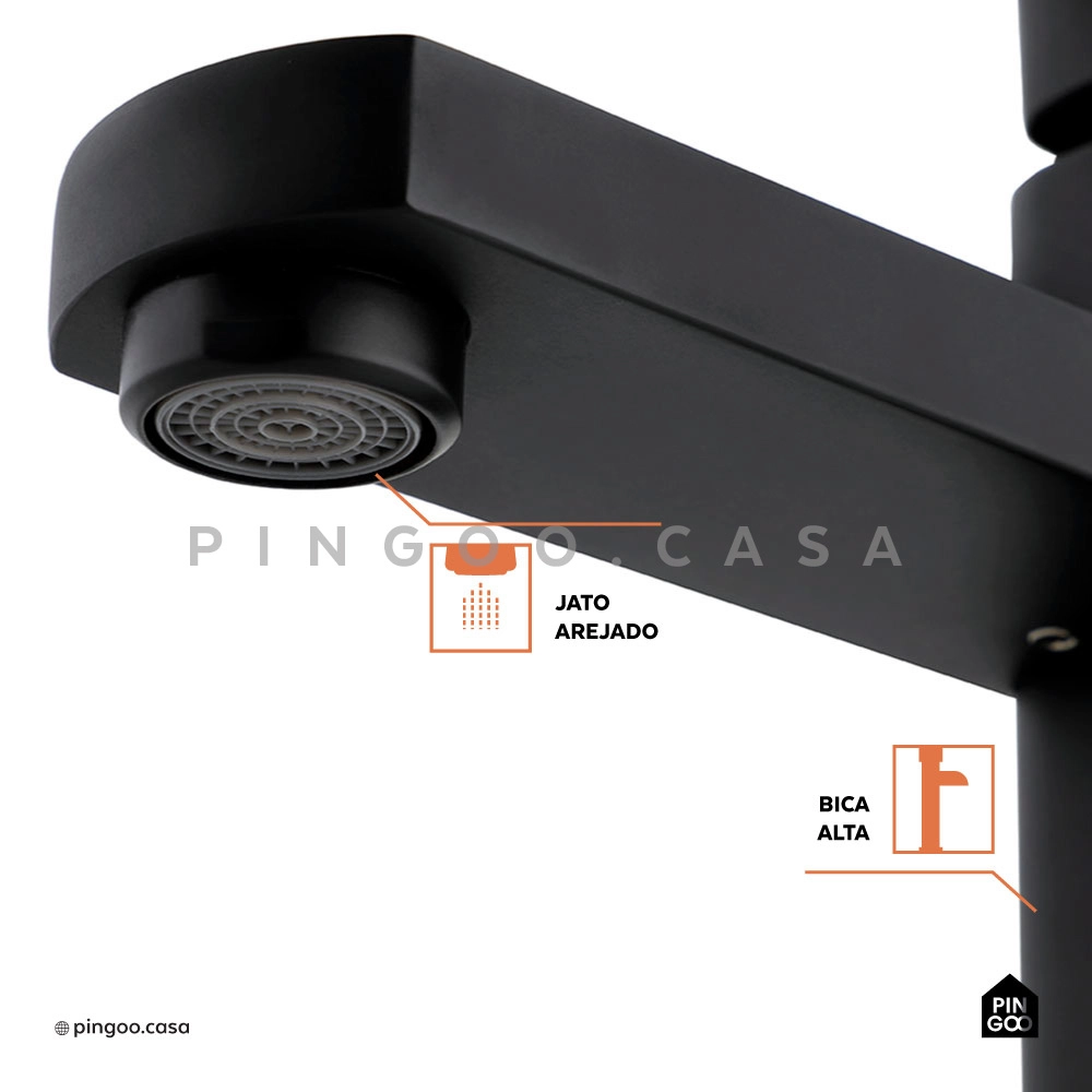 Kit Cuba de Apoio para Banheiro e Torneira Misturador Monocomando Alta Madeira Pingoo.casa - Branco e Preto Kit Cuba de Apoio para Banheiro e Torneira Misturador Monocomando Alta Madeira Pingoo.casa - Branco e Preto