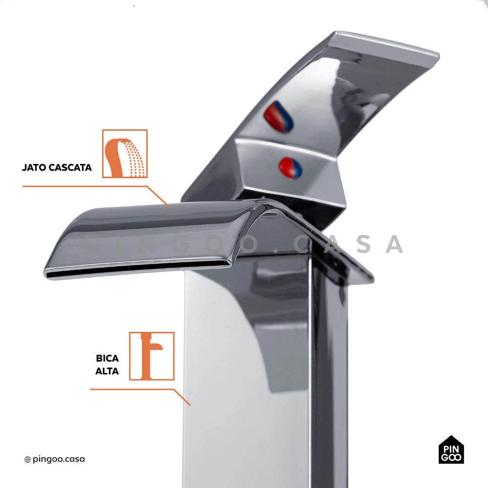 Kit Cuba de Apoio para Banheiro e Torneira Misturador Monocomando Alta Paraná Pingoo.casa - Branco e Prata Kit Cuba de Apoio para Banheiro e Torneira Misturador Monocomando Alta Paraná Pingoo.casa - Branco e Prata