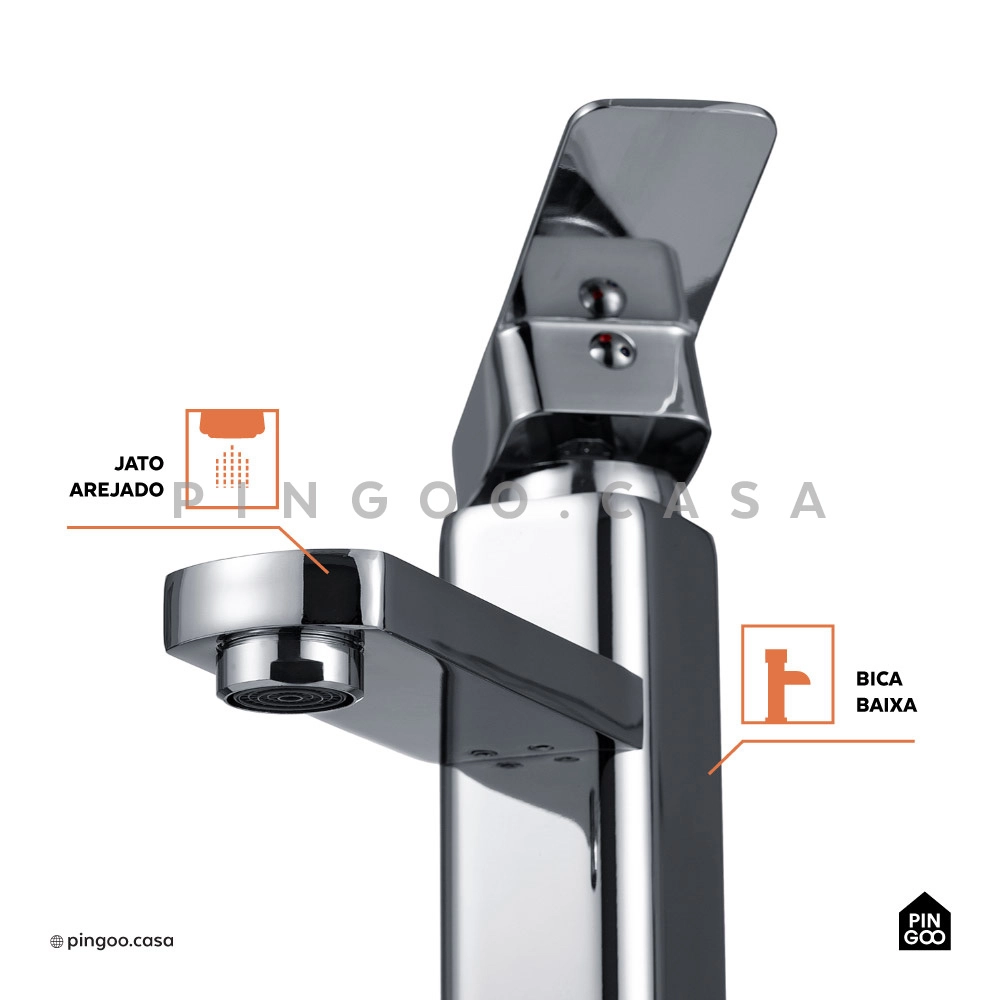 Kit Cuba de Apoio para Banheiro e Torneira Misturador Monocomando Baixa Madeira Pingoo.casa - Branco e Prata