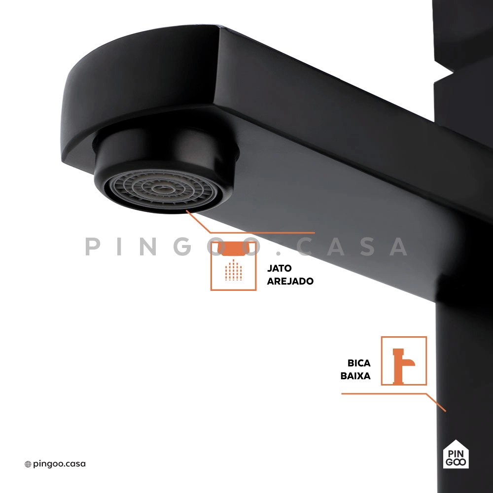 Kit Cuba de Apoio para Banheiro e Torneira Misturador Monocomando Baixa Madeira Pingoo.casa - Branco e Preto