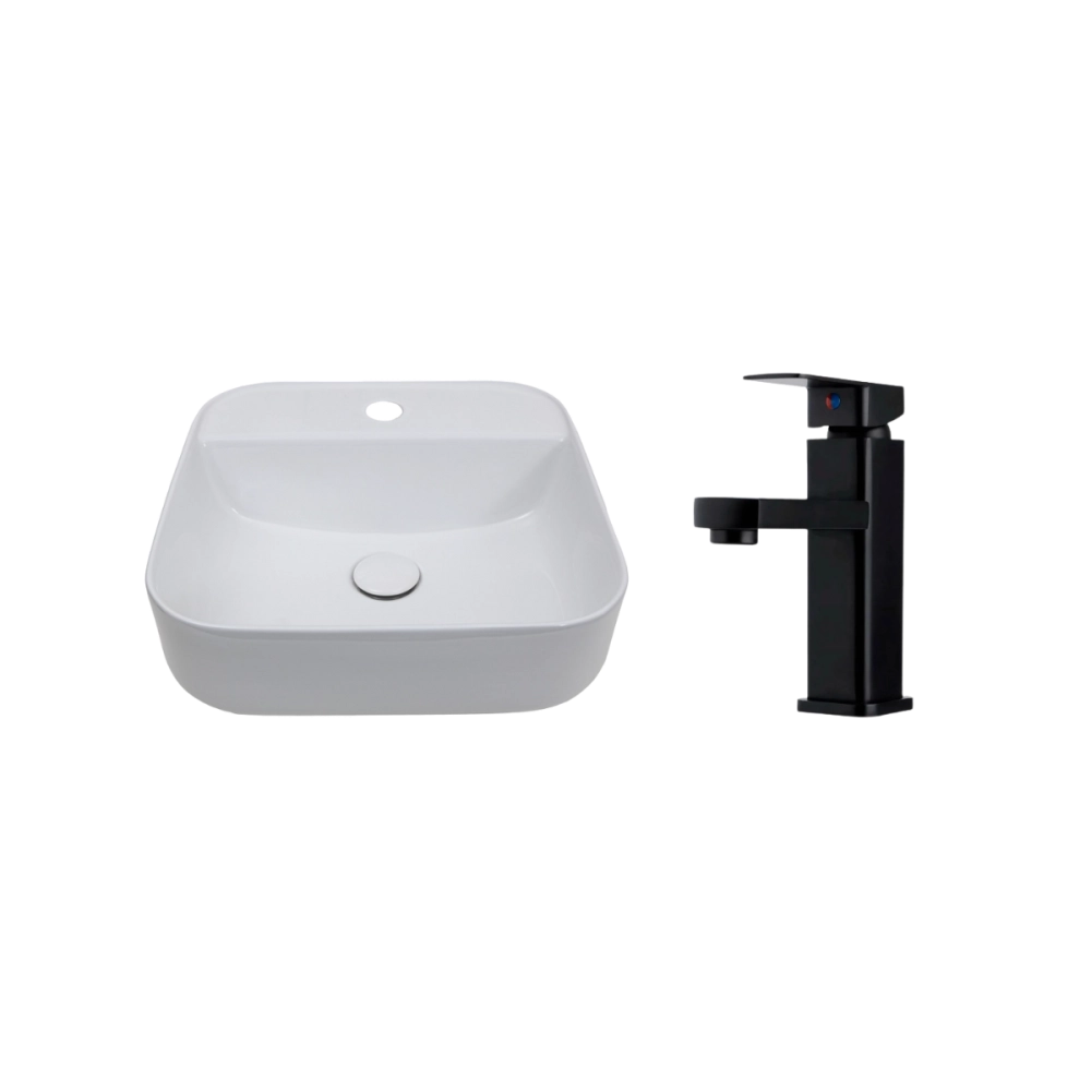 Kit Cuba de Apoio para Banheiro e Torneira Misturador Monocomando Baixa Madeira Pingoo.casa - Branco e Preto