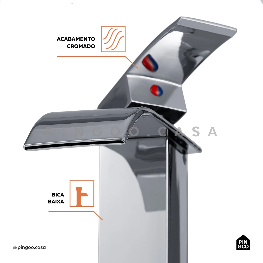 Kit Cuba de Apoio para Banheiro e Torneira Misturador Monocomando Baixa Paraná Pingoo.casa - Branco e Prata Kit Cuba de Apoio para Banheiro e Torneira Misturador Monocomando Baixa Paraná Pingoo.casa - Branco e Prata