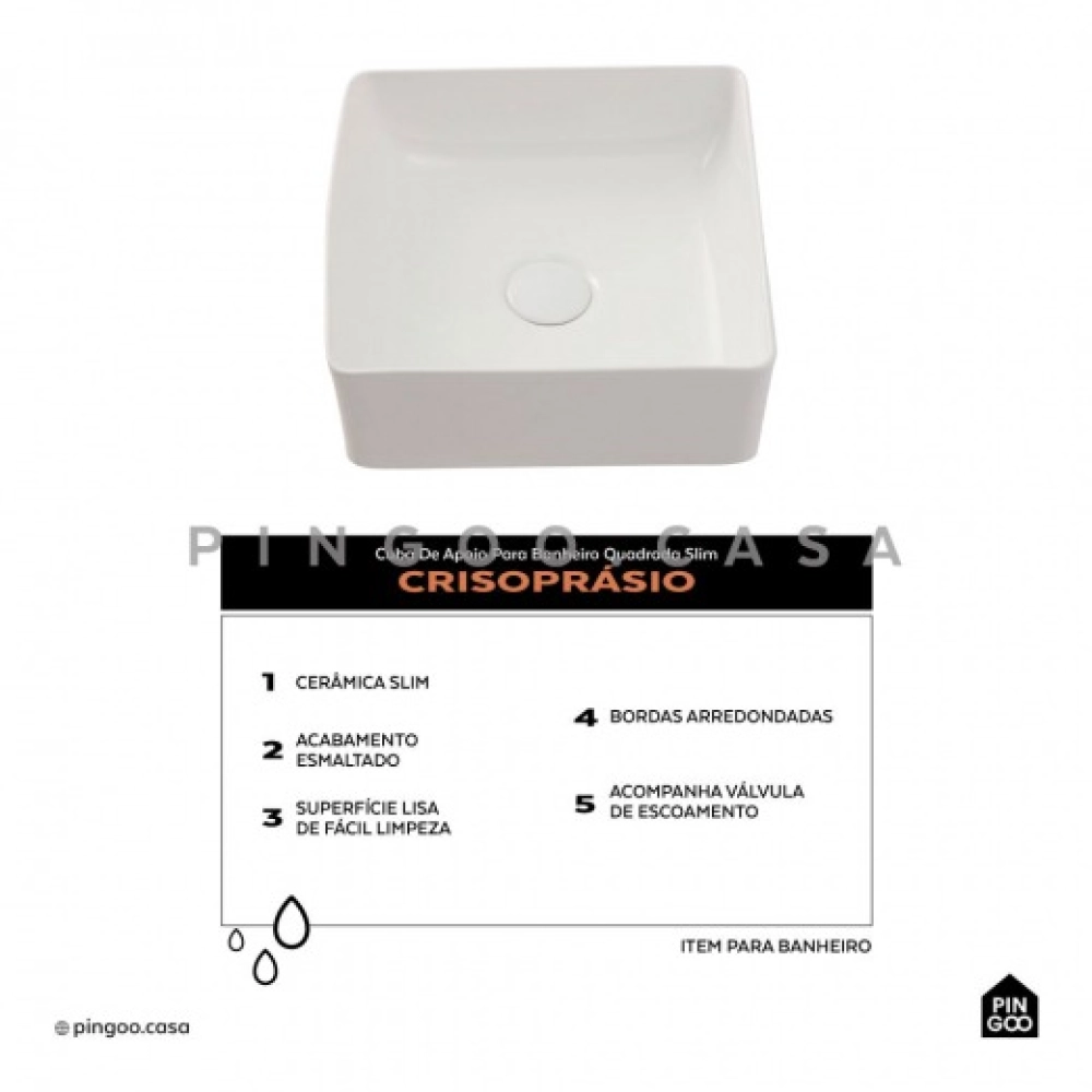 Kit Cuba de Apoio Slim Crisoprásio e Torneira Alta para Banheiro em Aço Amazonas Pingoo.casa - Branco e Prata Kit Cuba de Apoio Slim Crisoprásio e Torneira Alta para Banheiro em Aço Amazonas Pingoo.casa - Branco e Prata