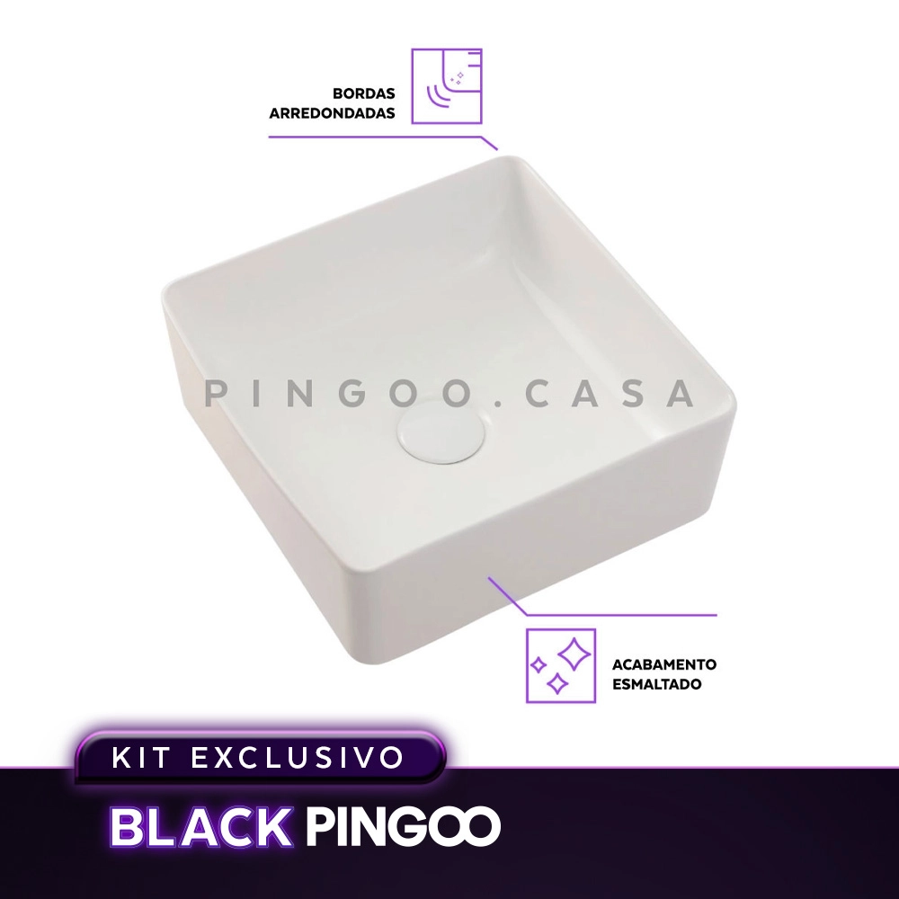 Kit Cuba de Apoio Slim Crisoprásio e Torneira Misturador Monocomando Alta Madeira Pingoo.casa - Branco e Preto