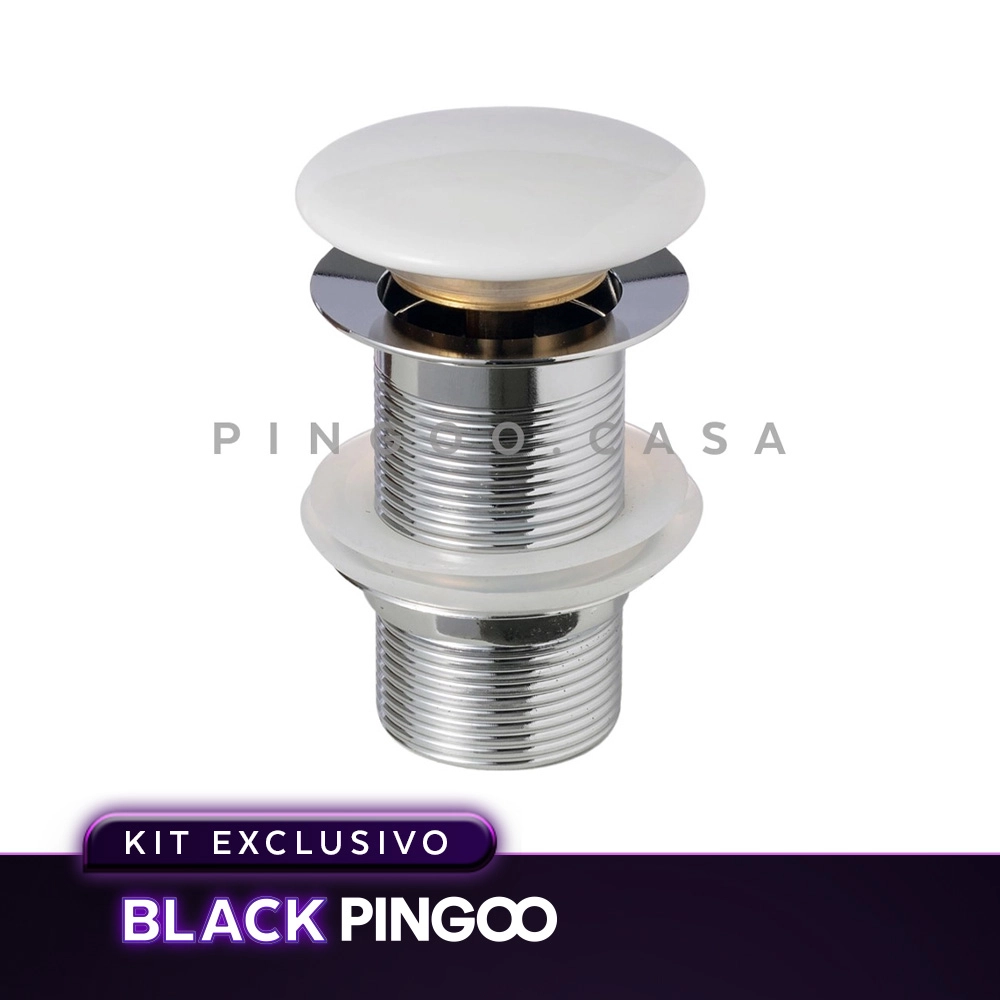 Kit Cuba de Apoio Slim Crisoprásio e Torneira Misturador Monocomando Baixa Madeira Pingoo.casa - Branco e Preto