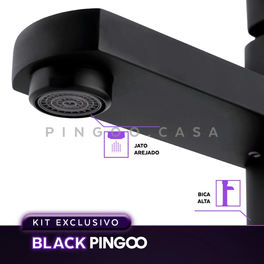 Kit Cuba de Apoio Slim Crisoprásio e Torneira Misturador Monocomando Baixa Madeira Pingoo.casa - Branco e Preto