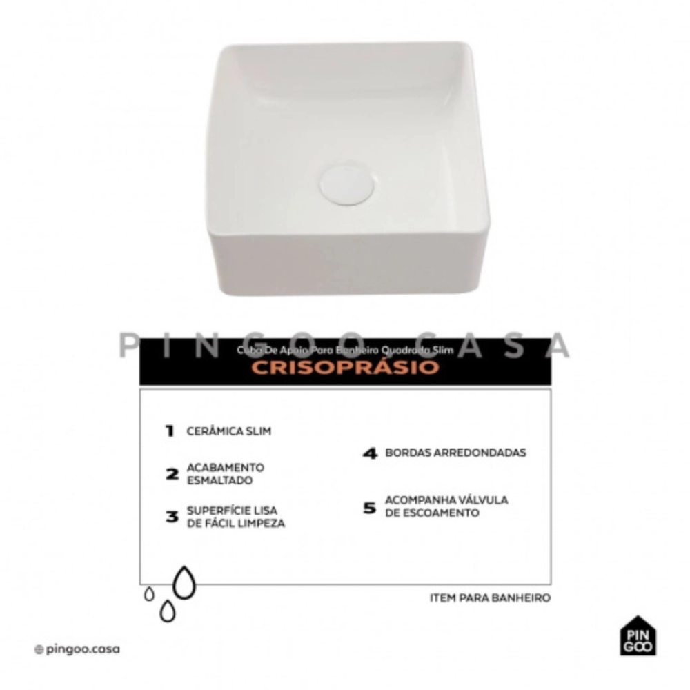 Kit Cuba de Apoio Slim Crisoprásio e Torneira Misturador Monocomando Baixa Paraná Pingoo.casa - Branco e Prata Kit Cuba de Apoio Slim Crisoprásio e Torneira Misturador Monocomando Baixa Paraná Pingoo.casa - Branco e Prata
