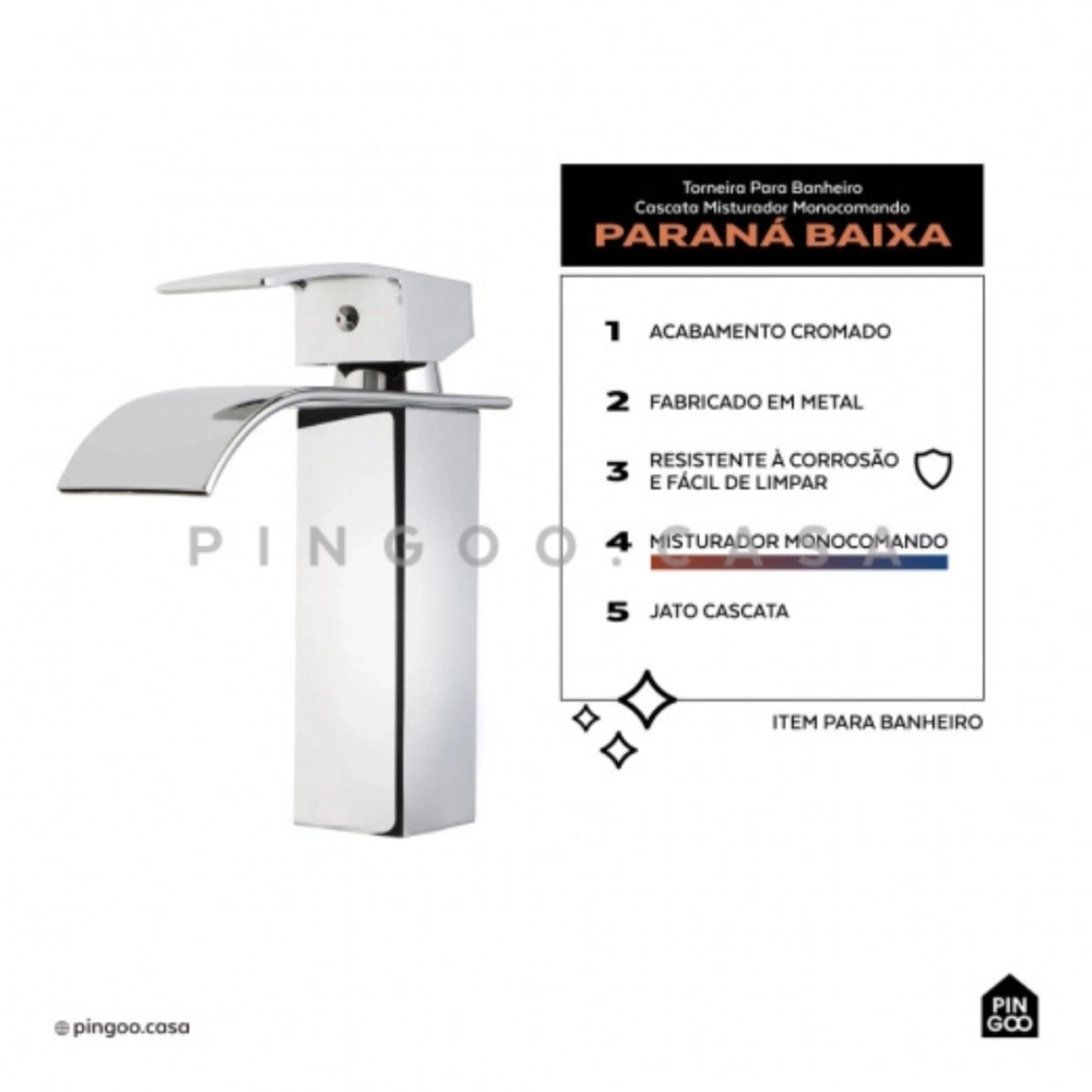 Kit Cuba de Apoio Slim Crisoprásio e Torneira Misturador Monocomando Baixa Paraná Pingoo.casa - Branco e Prata Kit Cuba de Apoio Slim Crisoprásio e Torneira Misturador Monocomando Baixa Paraná Pingoo.casa - Branco e Prata