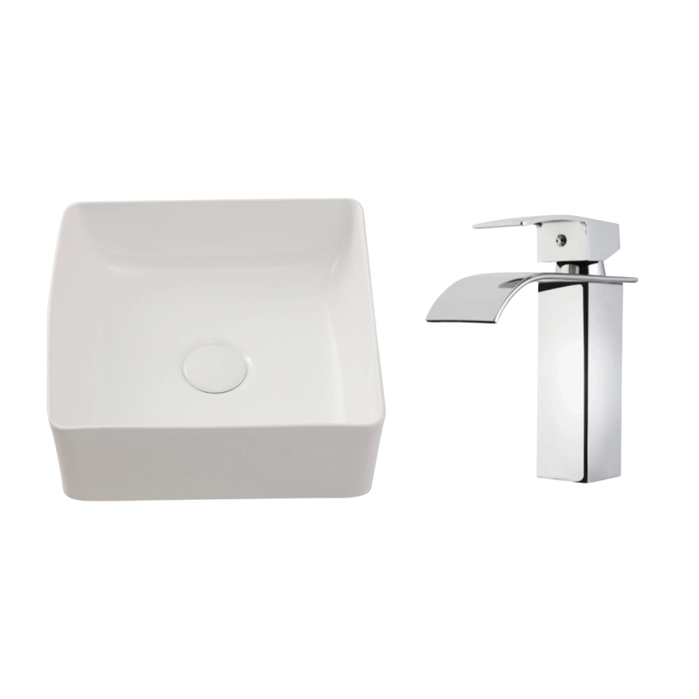 Kit Cuba de Apoio Slim Crisoprásio e Torneira Misturador Monocomando Baixa Paraná Pingoo.casa - Branco e Prata Kit Cuba de Apoio Slim Crisoprásio e Torneira Misturador Monocomando Baixa Paraná Pingoo.casa - Branco e Prata