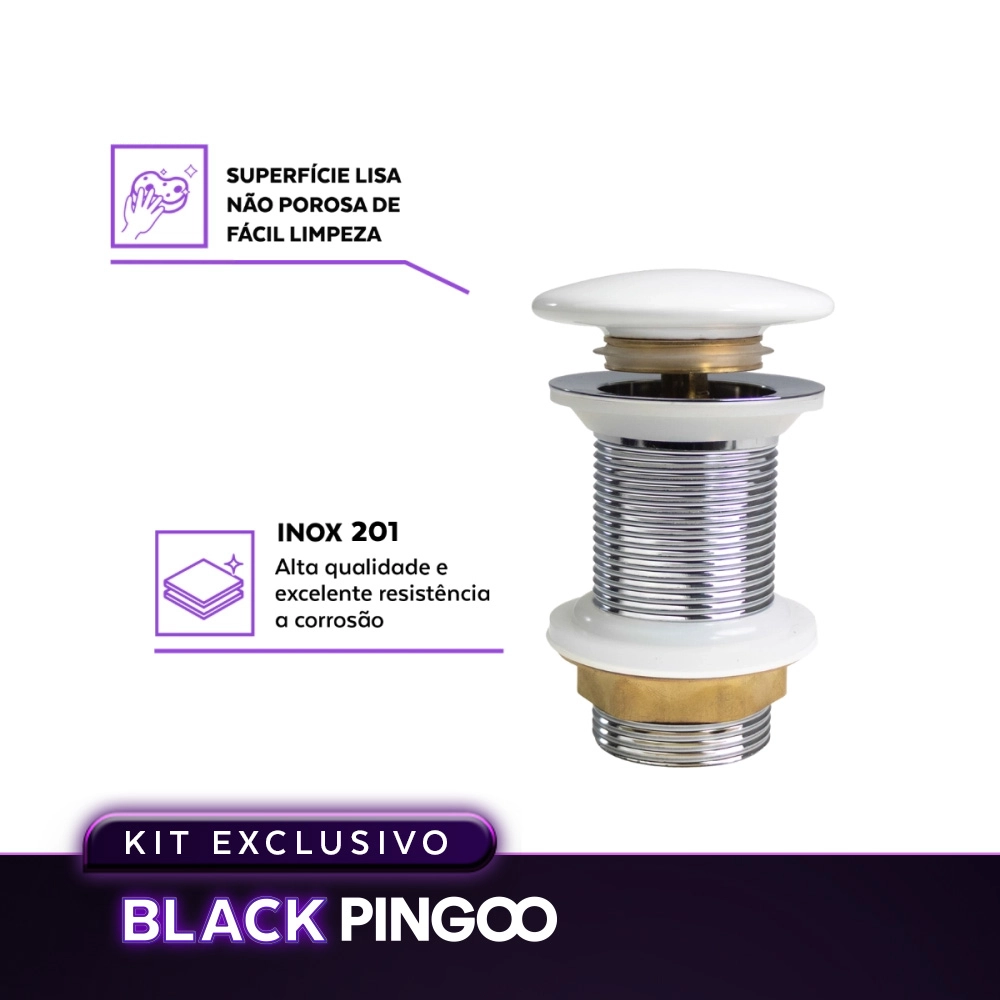 Kit Cuba de Apoio Slim Fluorita com Válvula de Escoamento Para Cuba e Torneira Monocomando Baixa Paraná Pingoo.casa - Branco e Prata