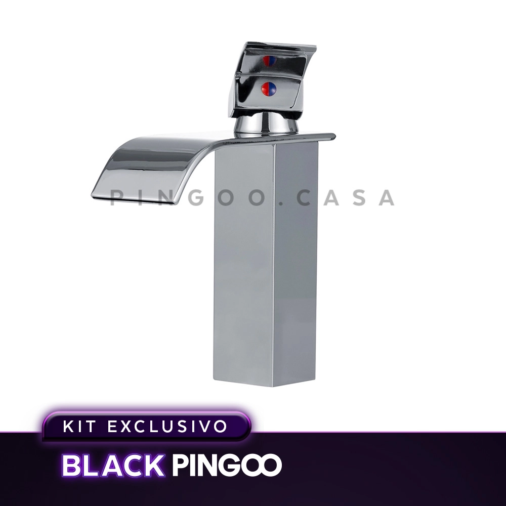 Kit Cuba de Apoio Slim Fluorita com Válvula de Escoamento Para Cuba e Torneira Monocomando Baixa Paraná Pingoo.casa - Branco e Prata