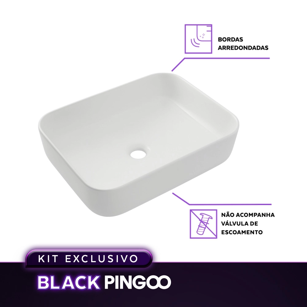 Kit Cuba de Apoio Slim Fluorita com Válvula de Escoamento Para Cuba e Torneira Monocomando Pingoo.casa - Branco e Prata