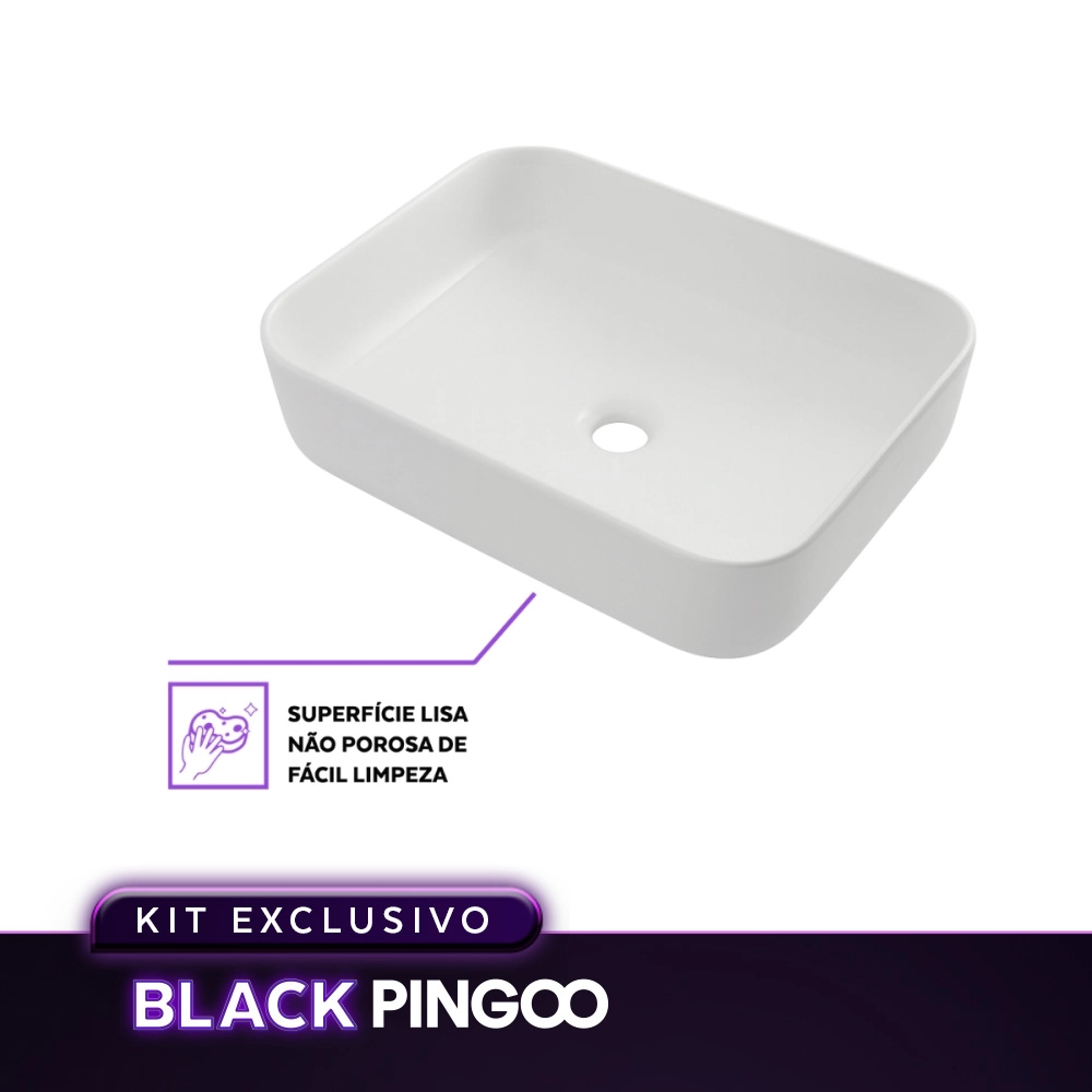 Kit Cuba de Apoio Slim Fluorita com Válvula de Escoamento Para Cuba e Torneira Monocomando Pingoo.casa - Branco e Prata