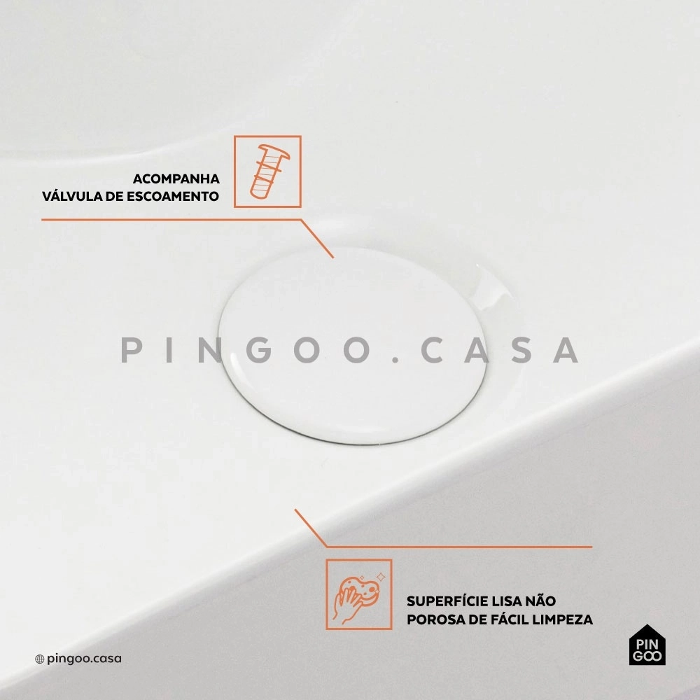 Kit Cuba de Apoio Slim Retangular com Válvula de Escoamento e Torneira Monocomando Baixa Paraná Pingoo.casa - Branco e Prata