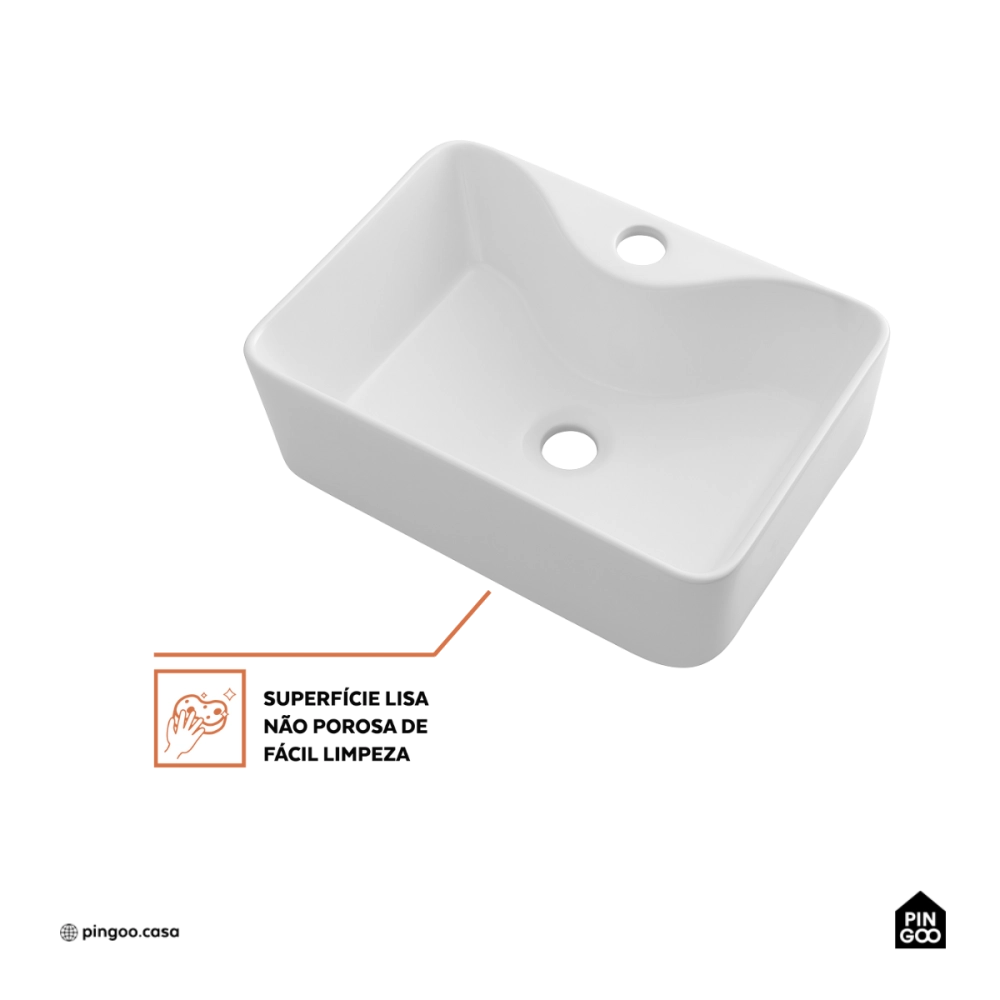 Kit Cuba de Apoio Slim Retangular com Válvula de Escoamento e Torneira Monocomando Baixa Paraná Pingoo.casa - Branco e Prata