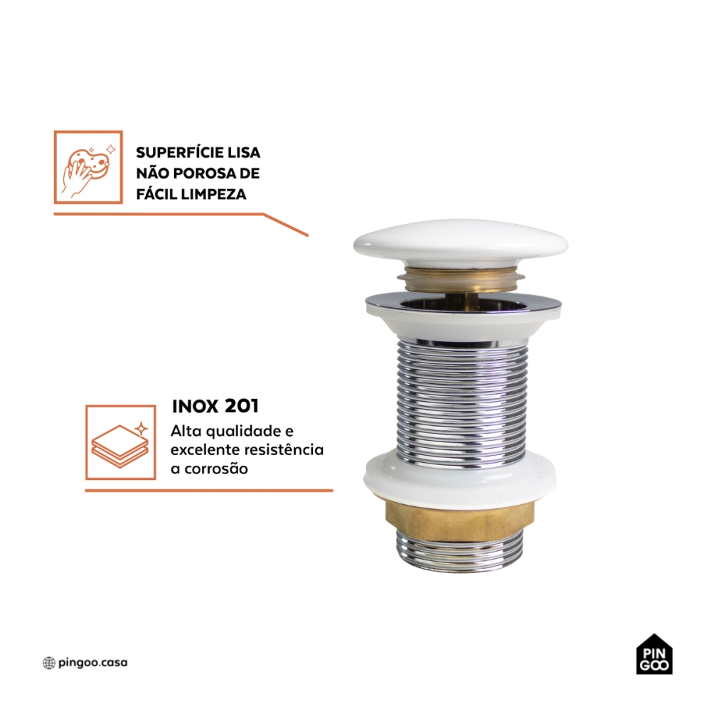 Kit Cuba de Apoio Slim Retangular com Válvula de Escoamento e Torneira Monocomando Baixa Paraná Pingoo.casa - Branco e Prata