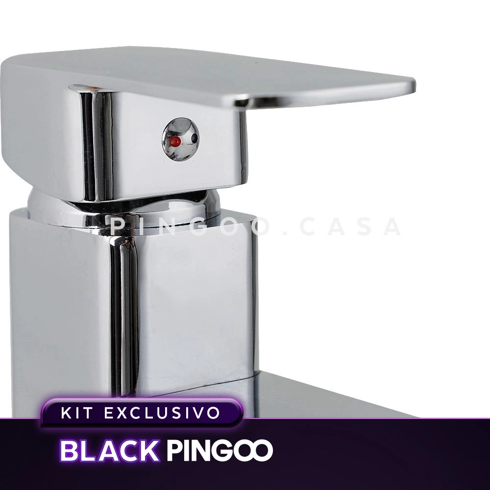 Kit Cuba de Apoio Slim Retangular com Válvula de Escoamento e Torneira Monocomando Alta Pingoo.casa - Branco e Prata