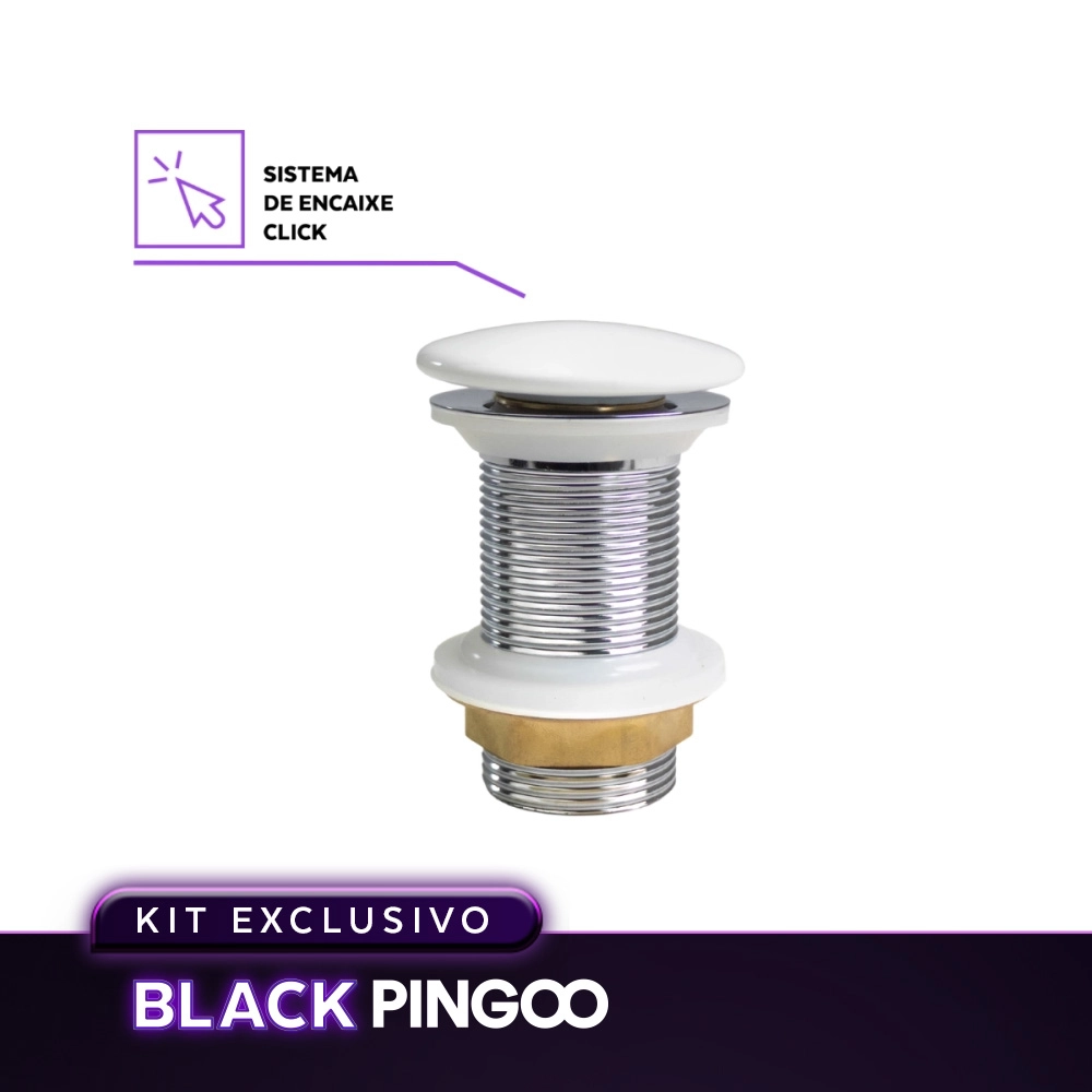 Kit Cuba de Apoio Slim Retangular Cornalina com Válvula de Escoamento e Torneira Monocomando Alta Pingoo.casa - Branco e Preto