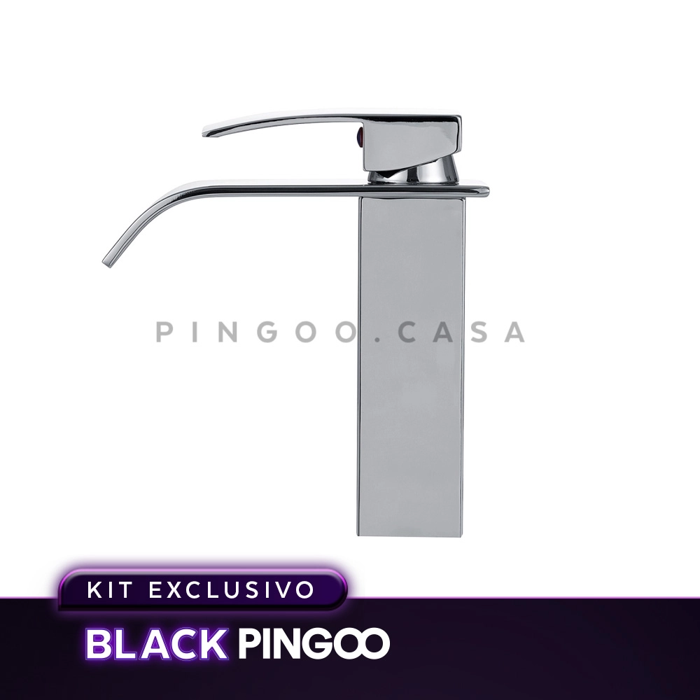 Kit Cuba de Apoio Slim Retangular com Válvula de Escoamento e Torneira Monocomando Baixa Paraná Pingoo.casa - Branco e Prata