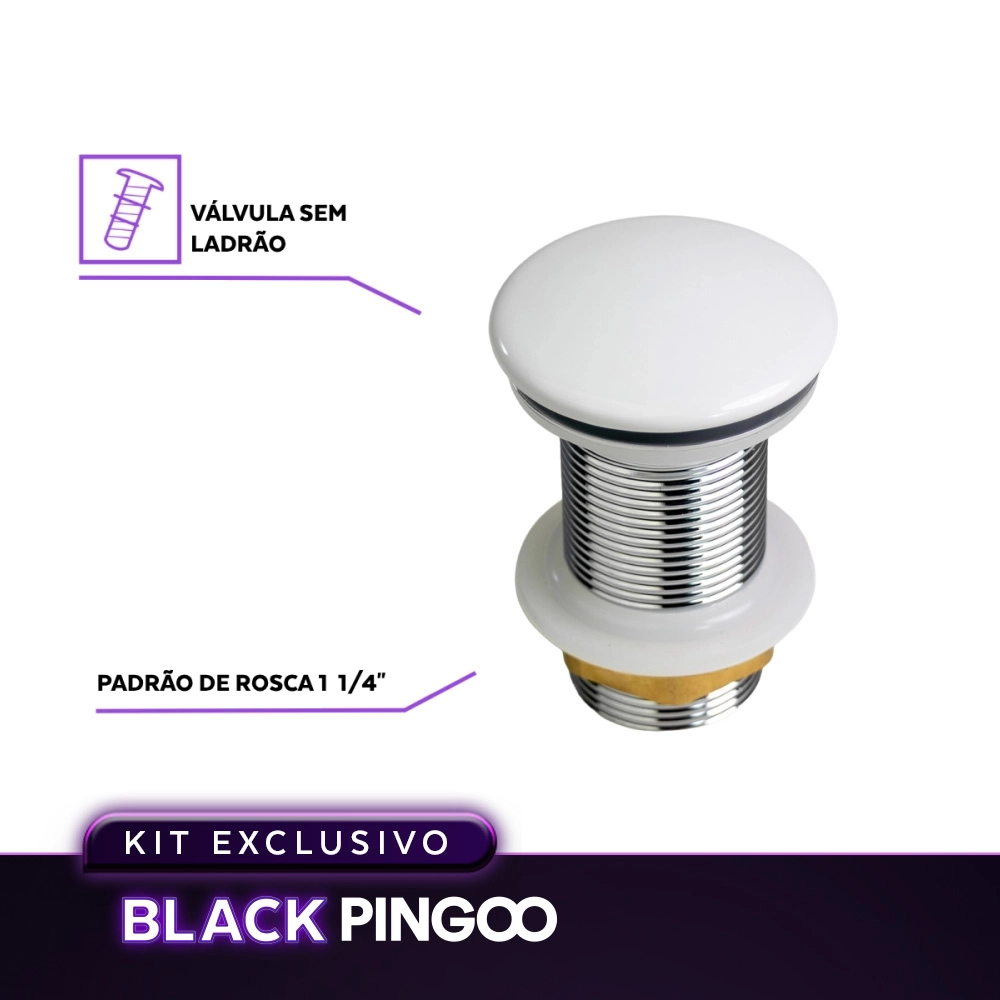 Kit Cuba de Apoio Slim Retangular com Válvula de Escoamento e Torneira Monocomando Baixa Pingoo.casa - Branco e Preto