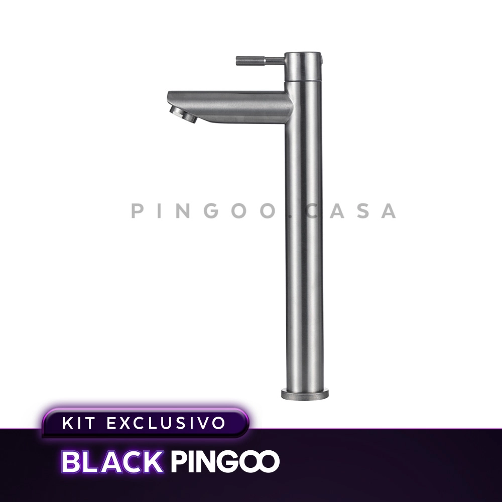 Kit Cuba de Apoio Slim Retangular com Válvula de Escoamento e Torneira para Banheiro Alta Amazonas Pingoo.casa - Branco e Prata