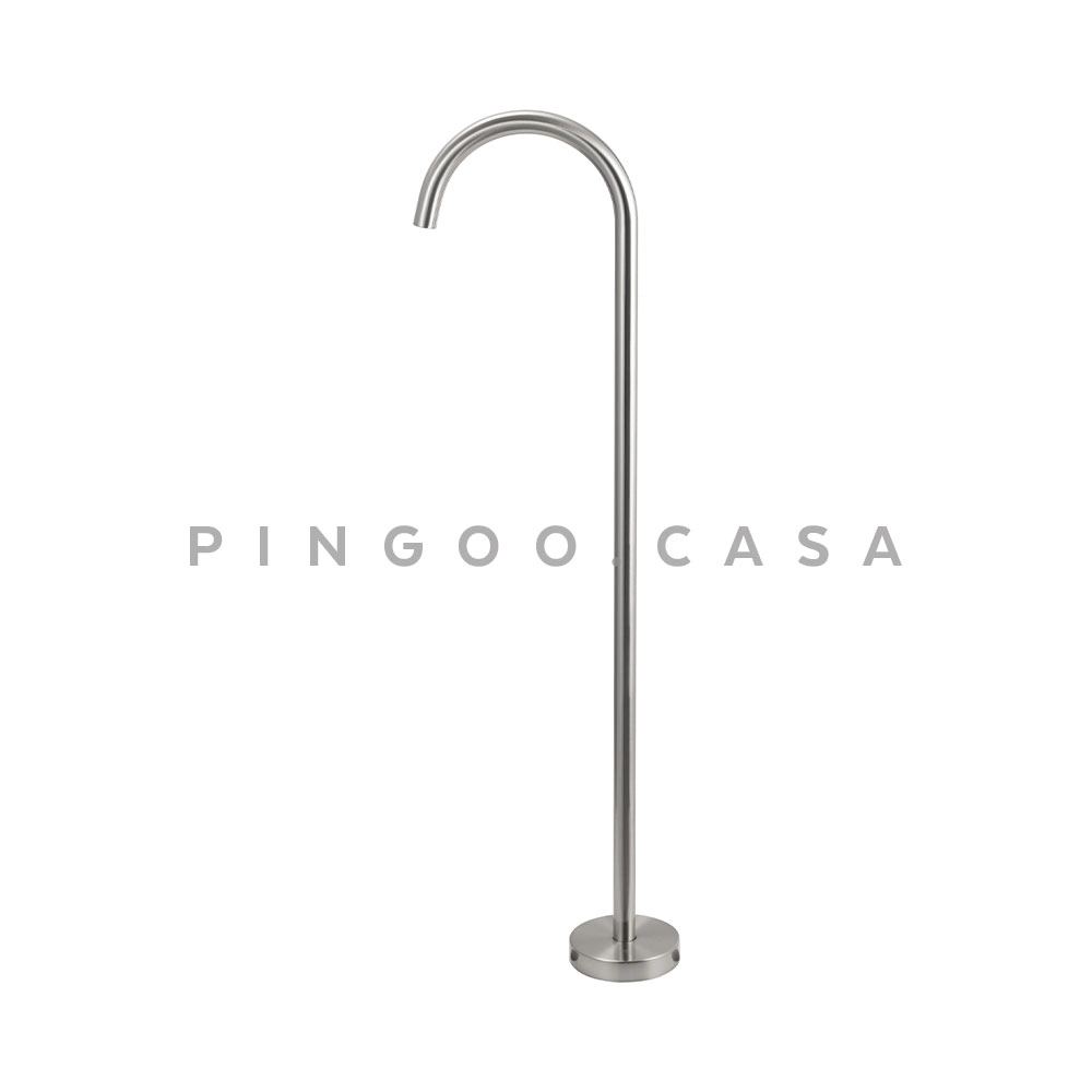 Kit Cuba de Piso para Banheiro Espinélio e Misturador de Piso Timonha - Branco e Prata Escovado