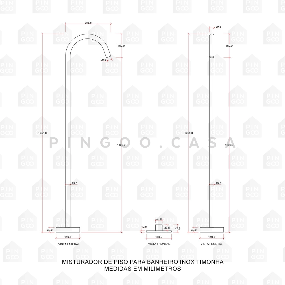 Kit Cuba de Piso para Banheiro Espinélio e Misturador de Piso Timonha - Branco e Preto