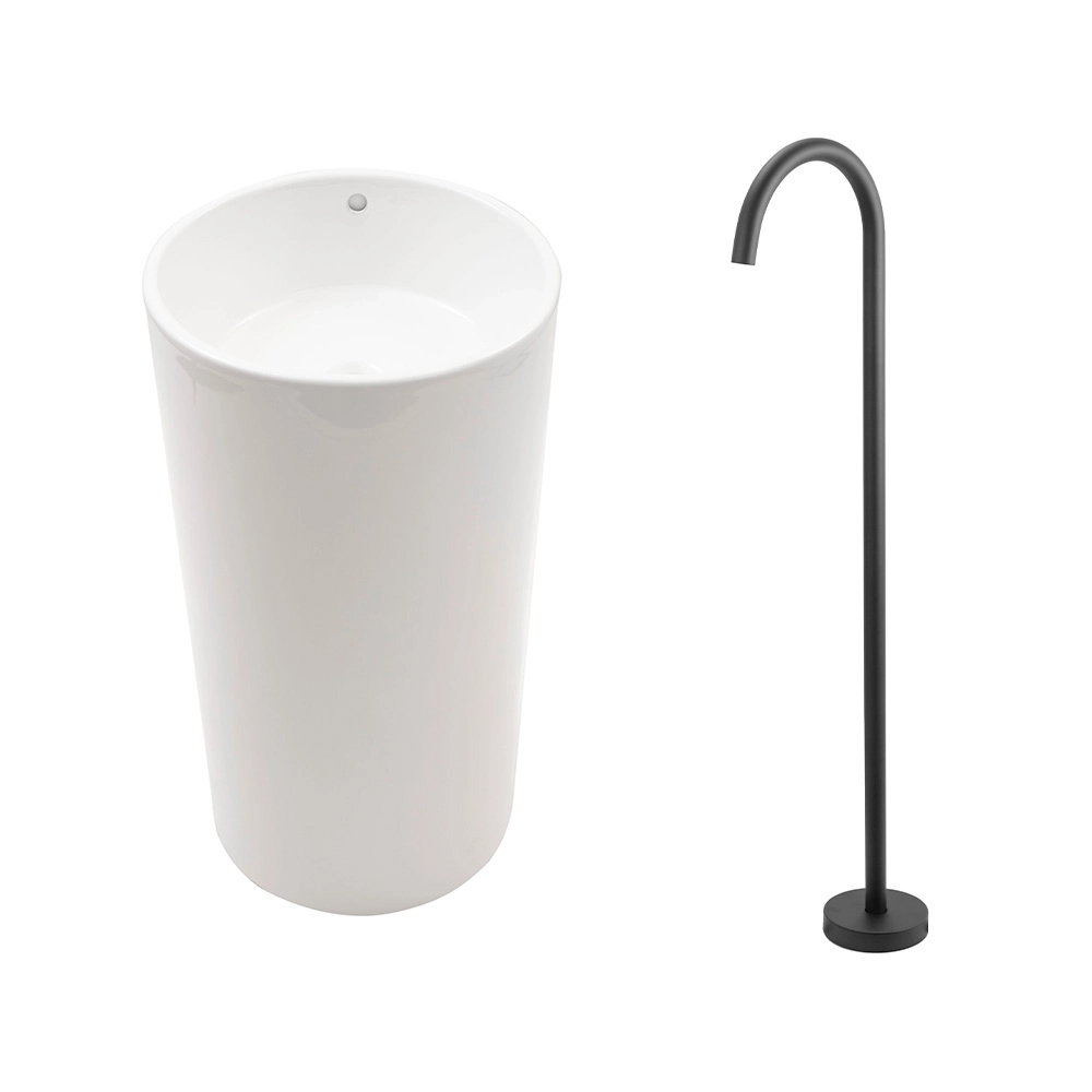 Kit Cuba de Piso para Banheiro Espinélio e Misturador de Piso Timonha - Branco e Preto