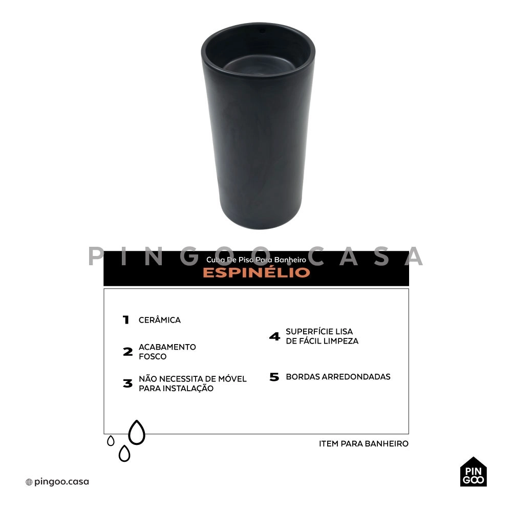 Kit Cuba de Piso para Banheiro Espinélio e Misturador de Piso Timonha - Preto e Preto