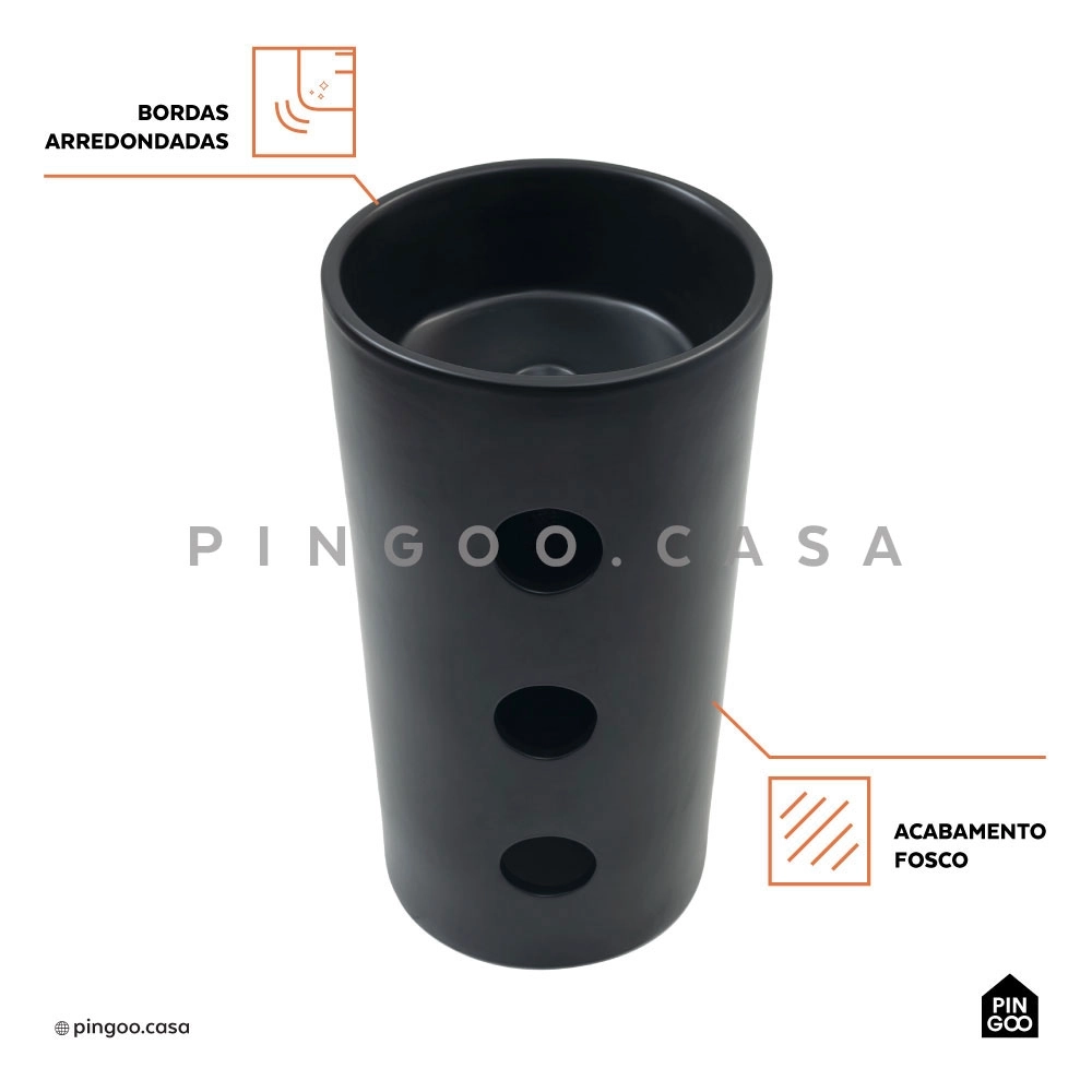Kit Cuba de Piso para Banheiro Espinélio e Misturador de Piso Timonha - Preto e Preto
