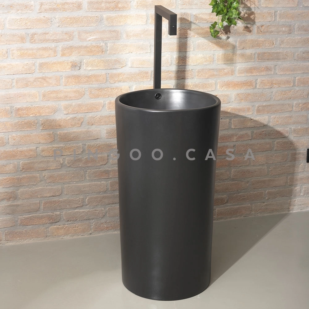 Kit Cuba de Piso para Banheiro Espinélio e Misturador de Piso Timonha - Preto e Preto