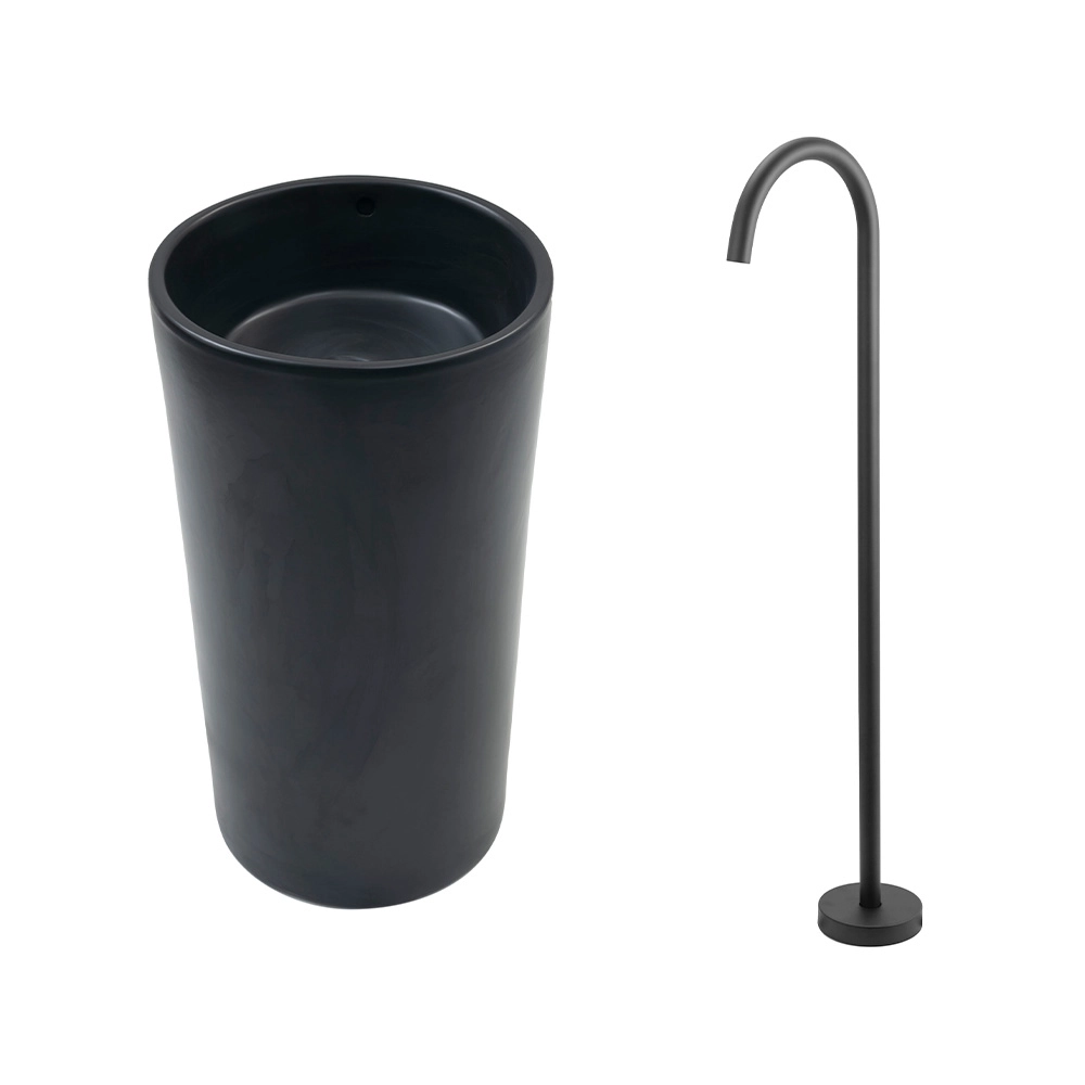 Kit Cuba de Piso para Banheiro Espinélio e Misturador de Piso Timonha - Preto e Preto